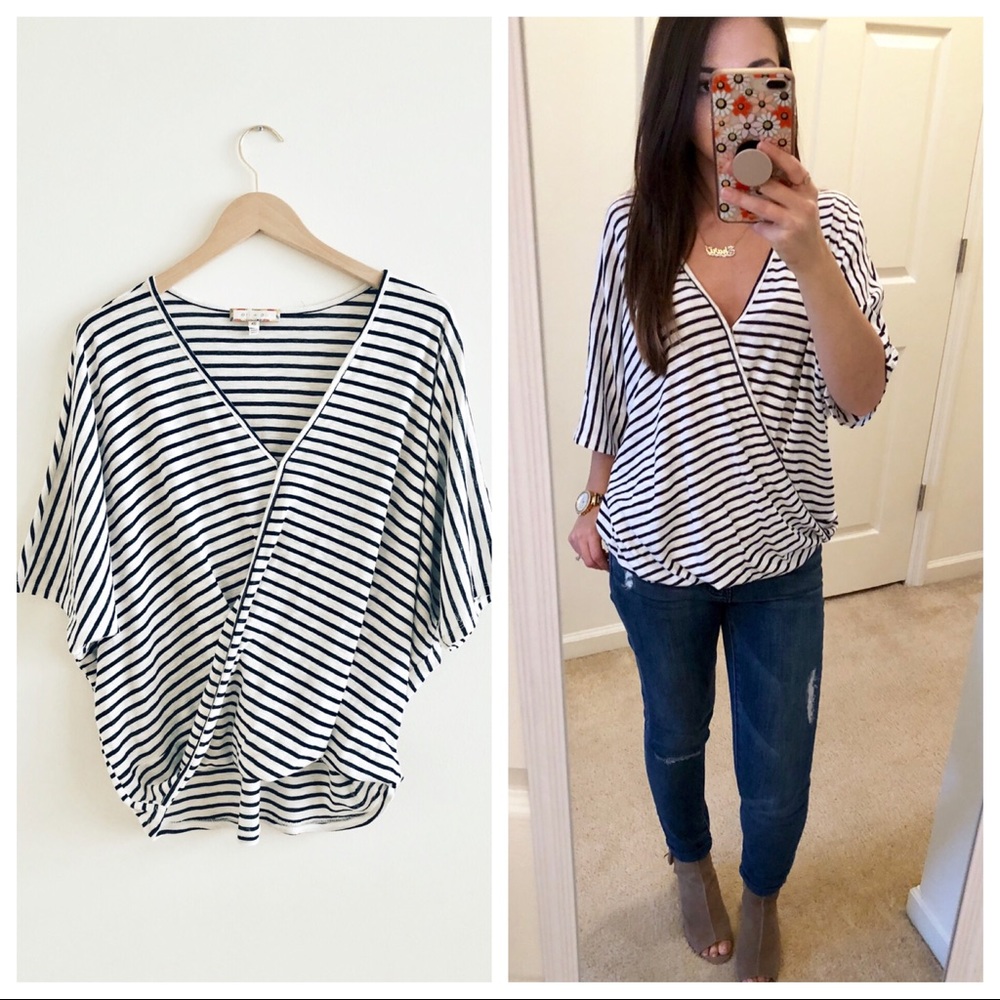 ERI + ALI Striped Surplice Wrap Top